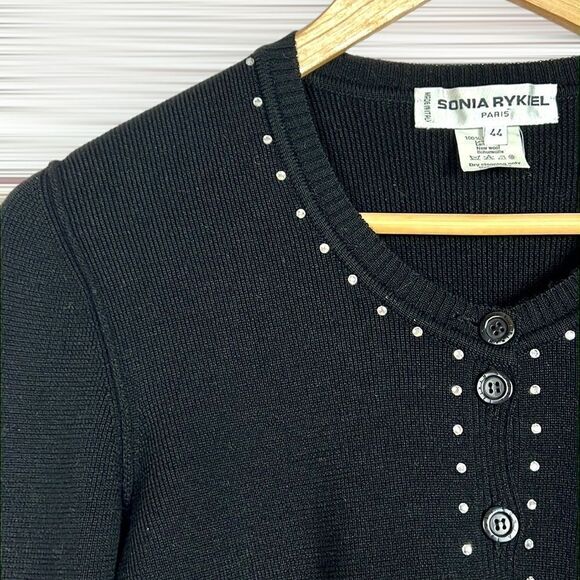 NWOT SONIA RYKIEL Paris Wool Black Rhinestone Trim Button Down Knit Cardigan - Picture 5 of 14